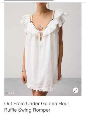 Urban Outfitters White Ruffle Neck Romper